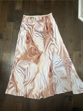 Neutral Marble Print A-Line Skirt - Cream & Brown